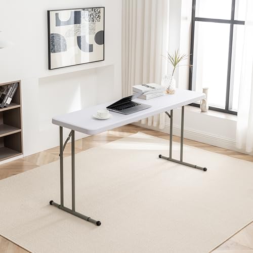 BTEXPERT Set of 2, 5-Foot - 60" Long White Plastic Folding Seminar Training Table Portable 18" Wide Narrow, 29" High, Even...