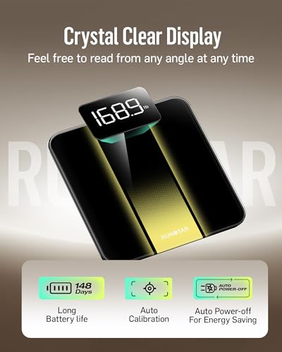 RunStar Digital Bathroom Scale for Body Weight, 400lb, with High Precision, Clear LED Backlight Display, Accurate Scale wi...