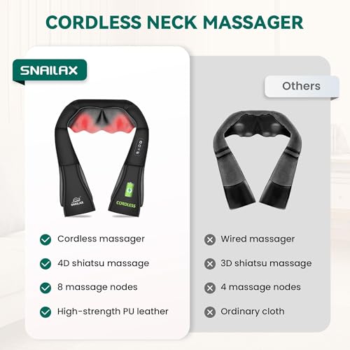Snailax Cordless Massager - Shiatsu Neck and Shoulder Massager with Heat, FSA Eligible, Portable, Lumbar, Back Electric Ma...