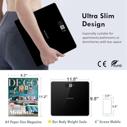 NUTRI FIT Digital Bathroom Scale for Body Weight, Bath Scale for Accurate Weight Watching with Large LCD Display, Most Acc...