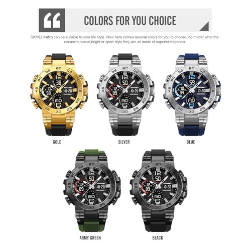 FANMIS Mens Analog Digital Dual Display Sports Watches Military Multifunctional 50M Waterproof LED Watch with Alarm Stopwa...