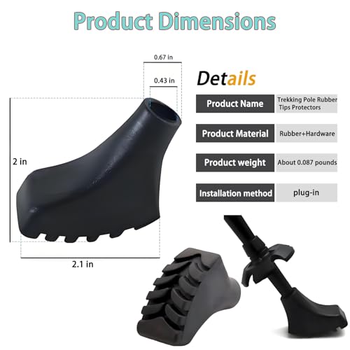 6Pcs Trekking Pole Tips Replacement Protectors, Rubber Feet for Hiking Pole Tips Rubber Tips Accessories, Fits Most Standa...