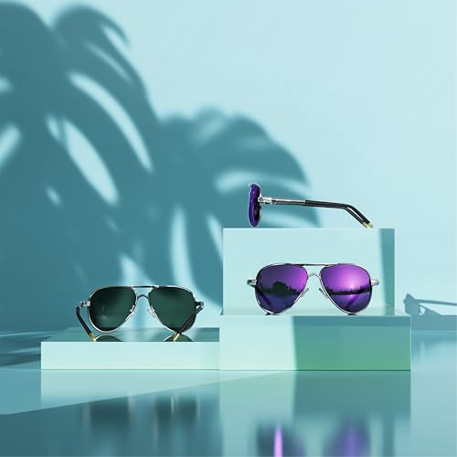 ROCKNIGHT Polarized Aviator Sunglasses for Men Women Metal Flat Top Sunglasses lightweight Driving UV400 Outdoor 58mm