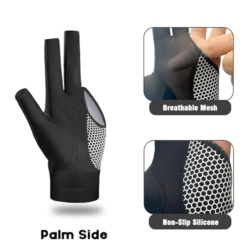 Riverruns Billiard Pool Glove for Left Hand 3 Finger, Snooker Cue Sport Glove for Men Women
