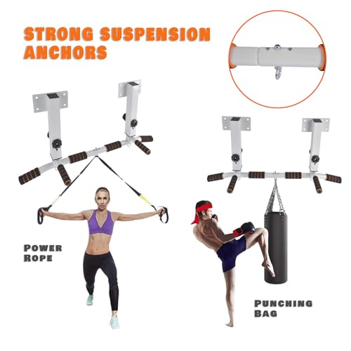 Getanye Wall Mounted Pull Up Bar Chin Up bar Multifunctional Adjustable Dip Station for Indoor Home Gym Workout, Power Tow...