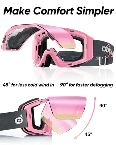Odoland Flip Up Ski Goggles for Men Women, Anti-fog Magnetic OTG Flip-Up Snow Snowboard Goggles for Instant Defogging