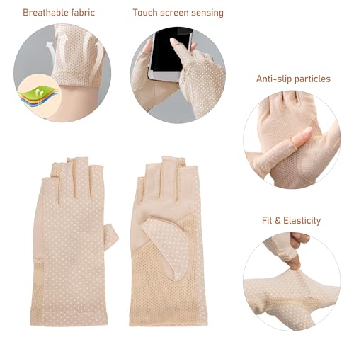 Bawnhaw Cotton Fingerless Driving Gloves for Women Men, Mesh Nonslip UV-Protection Summer Gloves for Nail Manicure, Cycling