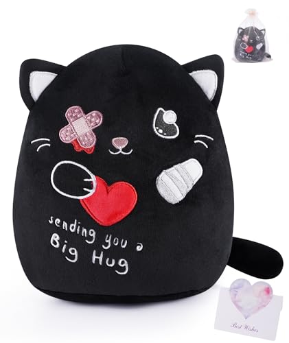 LeYoHa Get Well Soon Cat Plush - Black Cat Stuffed Animals Plushies Toys with Band-Aid Kids' Pillow Cushion Gifts for Pati...