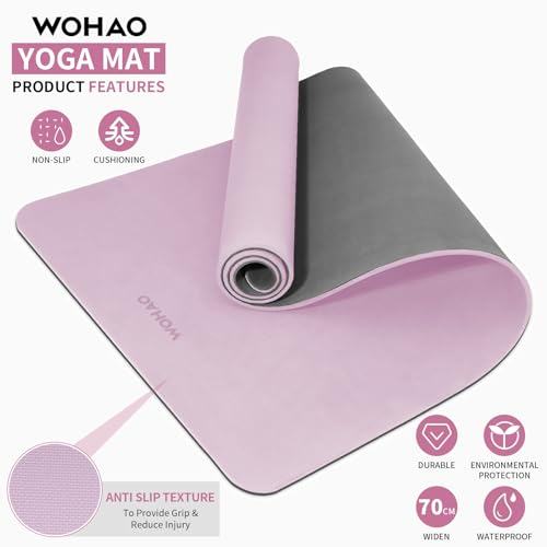 WOHAO Extra Thick 8mm Yoga Mat, 72"x28" Non Slip Exercise Mat, Reversible 2-Sided Dual Color Premium POE Material, with Ca...