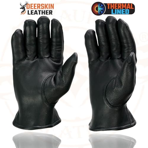 Milwaukee Leather SH858 Men's Thermal Lined USA Deerskin Black Leather Motorcycle Gloves w/Cinch Wrist Closure