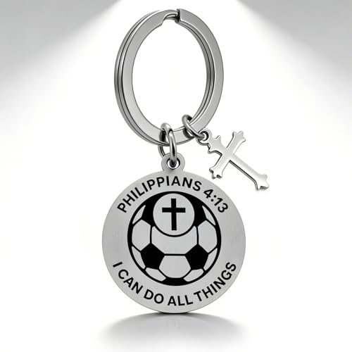 OFlyDesigns Christian Football Sports Keychain, Philippians 4:13 Engraved Inspirational Gift for Men Women Teens