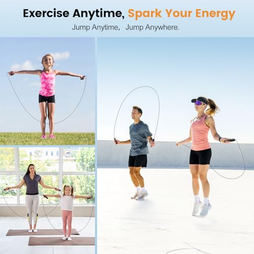 Jump Rope,Tangle-Free Rapid Speed Jump Rope with Ball Bearings for Men,Women and Kids,Adjustable Steel Skipping Rope with ...