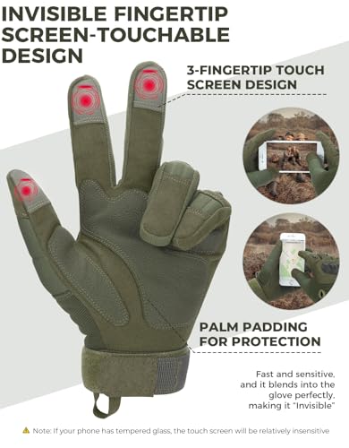 KEMIMOTO Tactical Gloves for Men, Touchscreen Motorcycle Gloves with Hard Shell & Palm Padding for Sports Motorcycle Cycli...