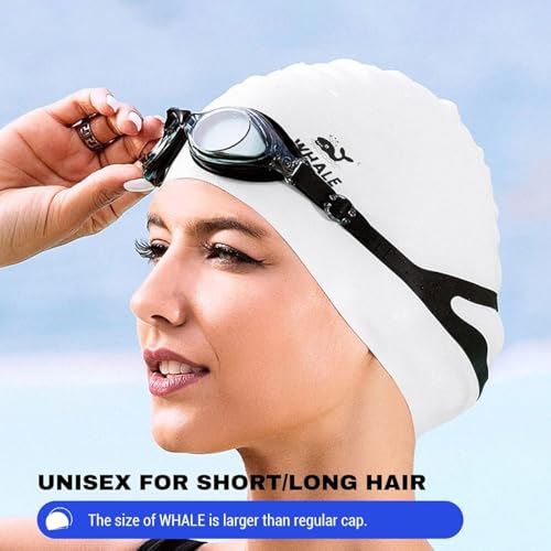 WHALE Extra Large Swim Cap for Women Men, Durable Silicone Swimming Hat with Ear Protection, Unisex Adults Bath Swimming C...
