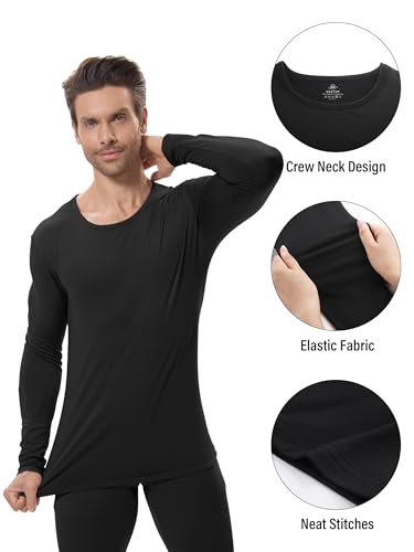 URATOT Men's Thermal Underwear Tops Crewneck Fleece Lined Long Sleeve Shirts for Men Base Layer Cold Weather Winter