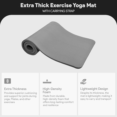 BalanceFrom 71x24 Inches Extra Thick Yoga Mat 1-Inch High-Density Foam – Roll-Up Exercise Pad with Double-Sided Non-Slip S...