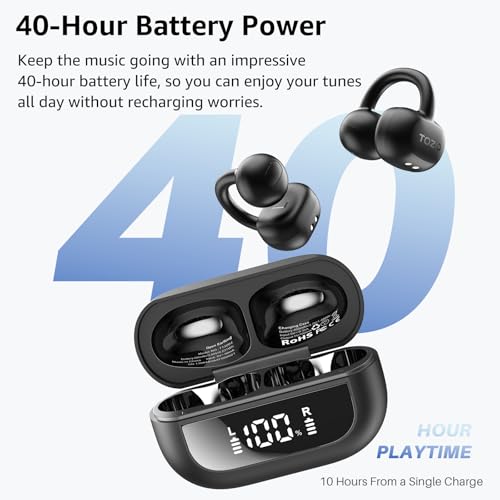 TOZO OpenEarRing True Open Ear Earbuds, Lightweight Comfort Open Ear Clip Wireless Earbuds, 40H Play Bluetooth 5.4 Headpho...