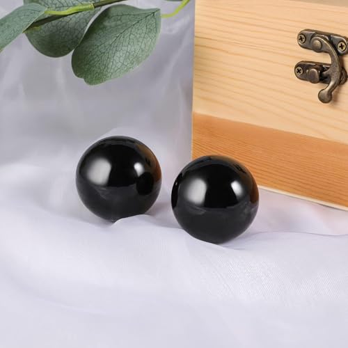 Learay 2 Pcs Black Obsidian Baoding Balls, Chinese Health Exercise Massage Balls with Carry Pouch for Stress Relief Hand E...