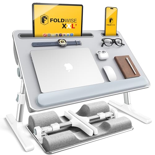 FoldWise 2-in-1 Lap & Bed Desk with Soft Cushions - Adjustable Height & Angle, Foldable Laptop Stand for Bed & Couch - Wri...