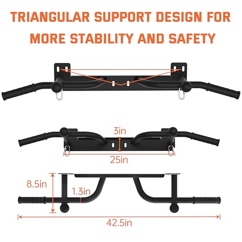 Wall Mounted Pull Up Bar - Heavy Duty Chin Up Bar, Pull-Up Bar for Garage, Joist, Wall Mount - Multifunctional Fitness Ba...