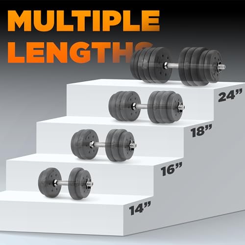 Yes4All Pair of Threaded Dumbbell Handles with Collars 14/16/18/24 inch, Chrome/Rubber Grip, Fit 1”/ 1.15" Plates, Weight ...