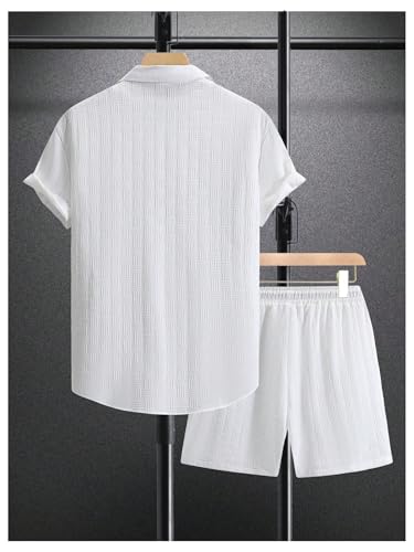 RoseSeek Men's Short Sets 2 Piece Outfits Button Down Linen Shirts and Short Sets Summer Beach Outfis