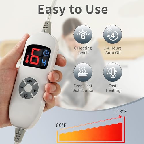 ESTINGO Wearable Heated Blanket Electric Throw, Heated Shawl with 6 Heating Levels and 1-4 Hours Auto Off, Heated Hoodie W...