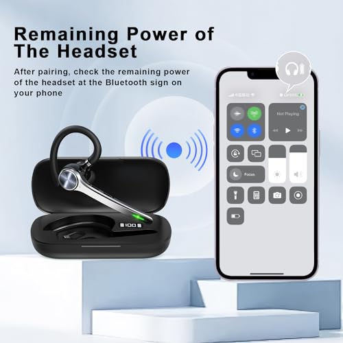 HEIBAS Bluetooth Headset, Wireless Bluetooth Earpiece with 500mAh Charging Case 72 Hours Talking Time Built-in Microphone ...