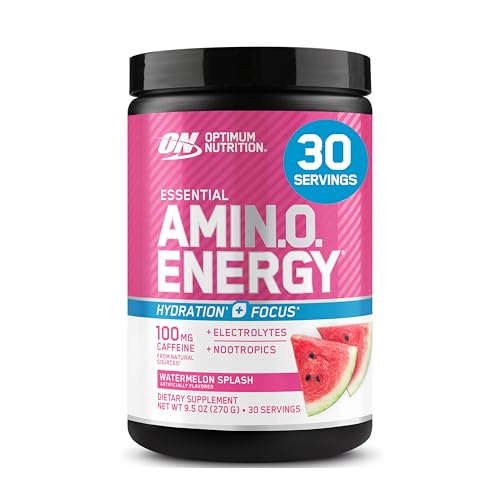 Optimum Nutrition Amino Energy Powder Plus Focus, with BCAA, Electrolytes, and Caffeine, Watermelon, 30 Servings (Packagin...
