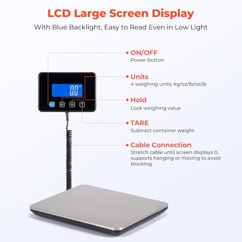 MUNBYN Shipping Scale, 440lb/1.8oz Digital Postal Scale for Packages with Hold/Tare Function, Backlit LCD, Battery & Cable...