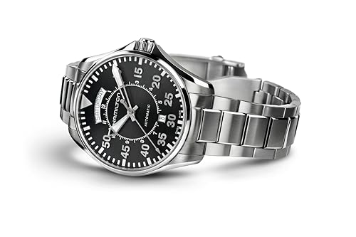 Hamilton Khaki Aviation Automatic Men's Watch, 42mm Stainless Steel Case, Swiss Made, Black Dial Analog Wrist Watch for Me...