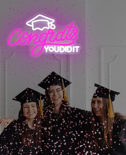 AceList Congrats Grad Neon Sign, LED lights for Backdrop Graduation Party Wall Decor Dimmable Prom Congratulations Neon Si...