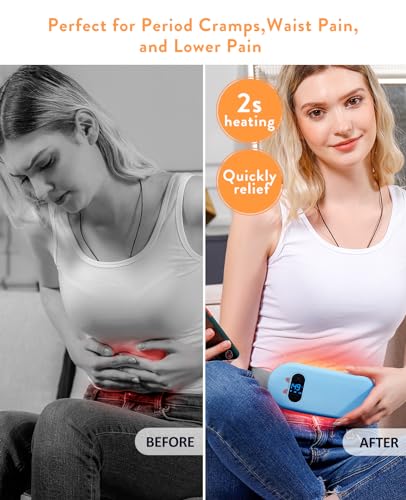 Portable Heating Pad for Period Cramps: Cordless Menstrual Heating Pad with 6 Heat Levels and 6 Massage Modes, 3s Fast Hea...