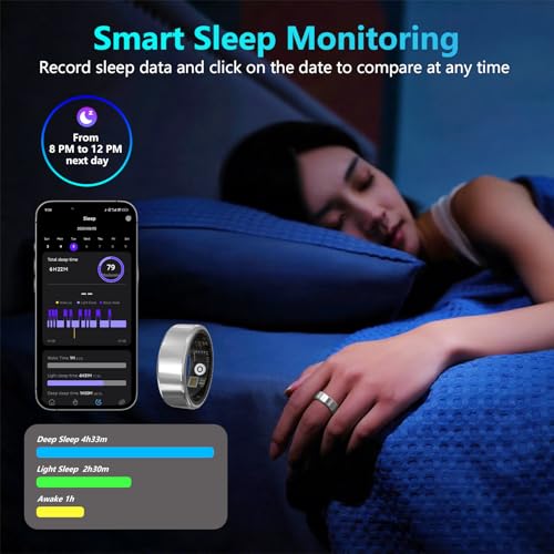 Smart Ring for Women Men Fitness Tracker with Heart Rate, Blood Oxygen, Step, Sleep Monitoring, IP68 Waterproof Fitness Ri...