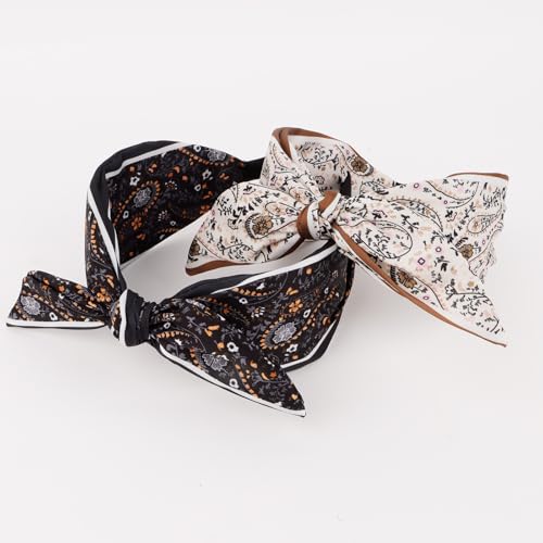 CAVETEE Bow Headbands for Women, Black and White Knotted Hair Bands for Women, 2 Pack Wide Hair Accessories