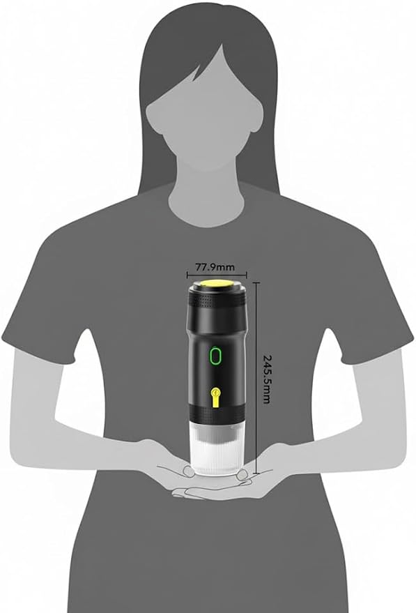 Portable Espresso Maker, 20 Bar Pressure Small Coffee Machine, Rechargeable Battery Operated Mini Coffee Maker for Pods or Grounds, Includes Car Charger, for Hot & Iced Coffee (Silver)