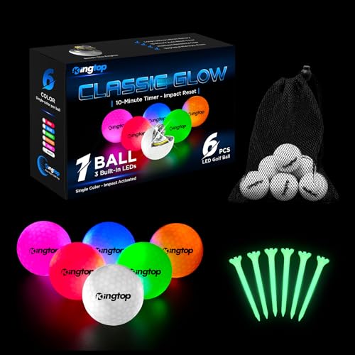 KINGTOP Upgraded Glow in The Dark Golf Balls - Super Bright Light Up LED Golf Ball - with Glow Golf Tees and Storage Bag -...