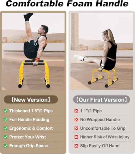 TABEKE Push Up Bar, 14'' High Steel Parallettes & Dip Bar with Full Coverage Foam Handle, Heavy-Duty Calisthenics Parallel...