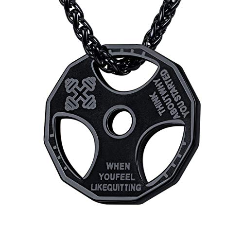 U7 Men Women Fitness Dumbbell Necklace Stainless Steel Weight Plate Barbell Chain Pendant Necklace,Chain 22"+2" Extender, ...