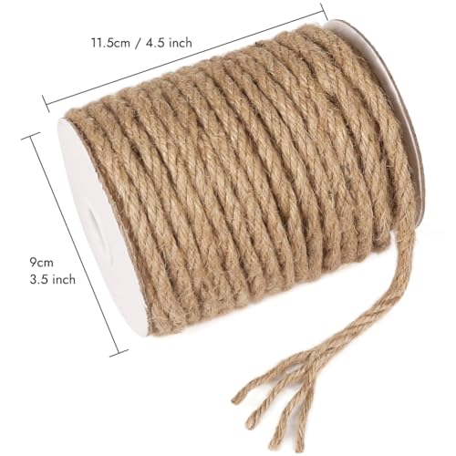 Tenn Well 6mm Jute Rope, 66 Feet Strong and Thick Twine Rope for Crafting, Gardening, Cat Scratching Post, Packing, Home D...