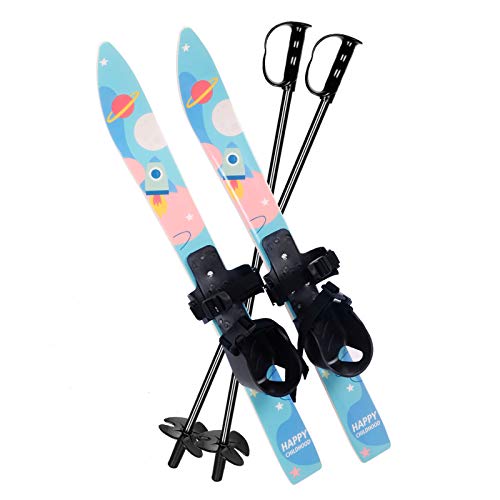 Odoland Kid's Beginner Snow Skis and Poles with Bindings, Low-Resistant Ski Boards for Age 4 and Under, Lightweight Sturdy...