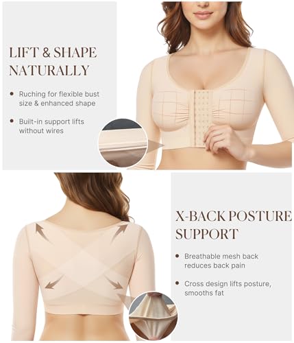 BRABIC Upper Arm Shaper for Women Fajas Post Surgery Compression Sleeves Front Closure Bra Arm Lipo Shapewear Tops