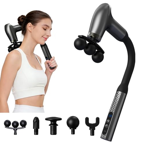 GrekoGadgetra Massage Gun with Extension Handle & 3-Ball Head for Deep Tissue, Back Muscle Massager with Multi Head, Hand ...