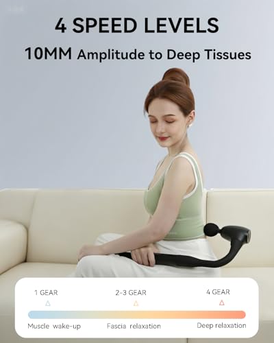 HELPHIER Massage Gun with Extended Handle, Upgraded U-Shaped Back Massager, Reaches Hard-to-Access Muscles, 4 Massage Head...