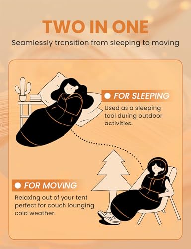 Relexit Adult Wearable Sleeping Bag with Hoodie, Sleeveless Design Adjustable Drawstring Waterproof Wearable Sleeping Bag ...