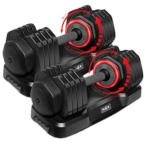 Yes4All 25/55LB Single/Pair Adjustable Dumbbells Weights, 5 in 1 Free Weights Dumbbell with One Second Dial Handle for Dif...