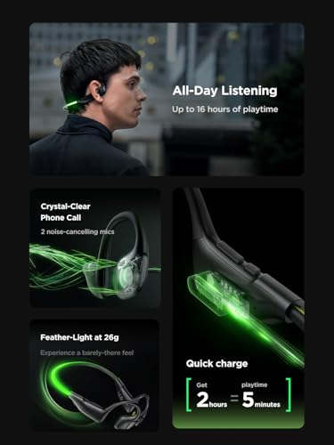 HAKII Light 2 Open Ear Headphones, IPX5 Air Conduction Headphones with 180° Ultra-Bright Beacon String, 16H Playtime, Spor...