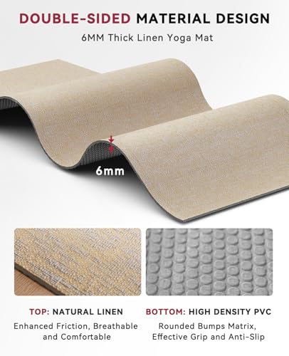 HAPBEAR Extra Large Yoga Mat (84''x30'') - 1/4'' Thick Durable Natural Linen, Non-Slip & Tear-Resistant - Perfect for Home...