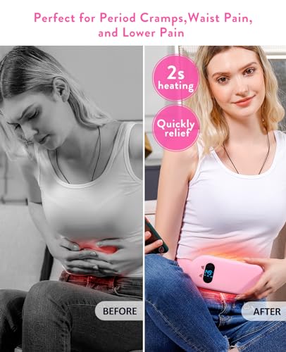 Portable Heating Pad for Period Cramps: Cordless Menstrual Heating Pad with 6 Heat Levels and 6 Massage Modes, 3s Fast Hea...