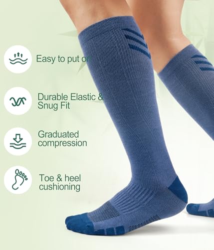 JODUCE Bamboo Viscose Compression Socks for Men & Women 3 Pairs,15-25 mmHg Knee-High Socks Support for Flying Travel Daily